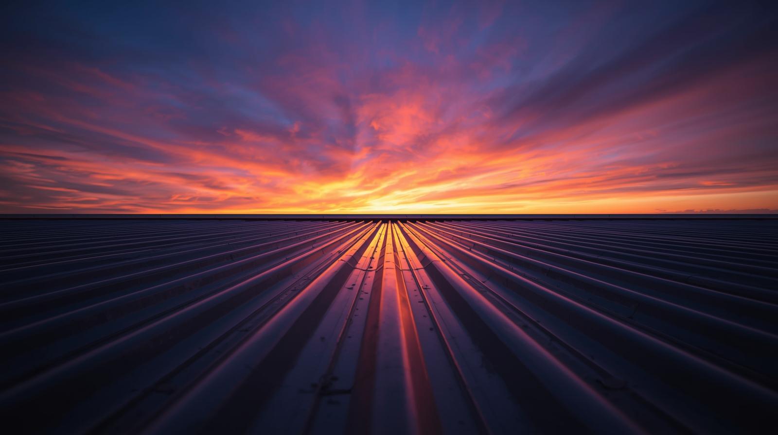 Illustration: sunrise over a metal sheet roof